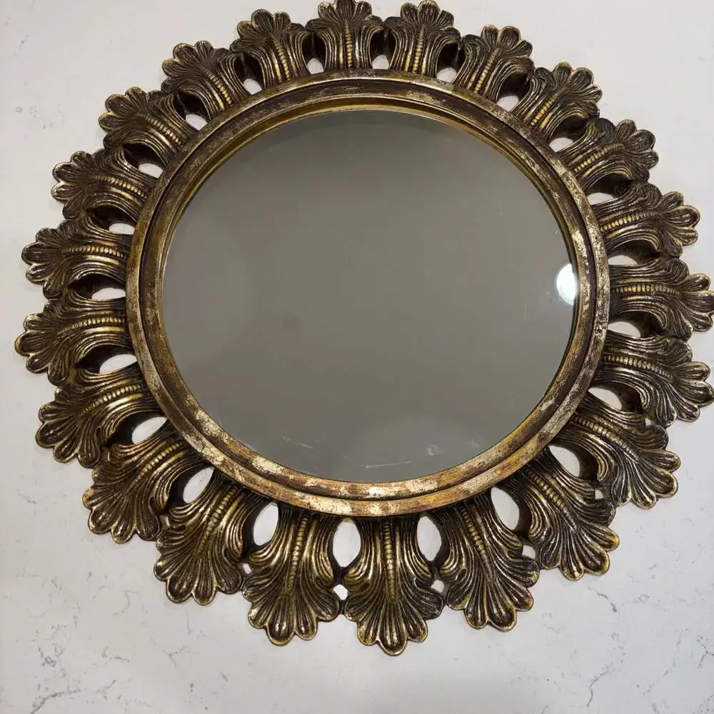 Vintage Ornate Gold Sunburst Wall Mirror Hollywood Regency Acanthus Leaf 21”